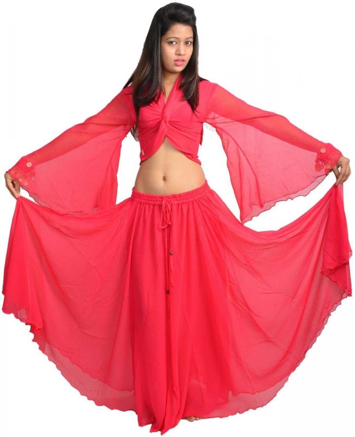 Store333 Hot Pink Belly Dance Costume Set Skirt Top Dance Clothing