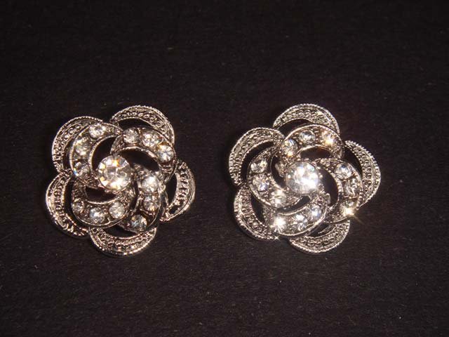2 pc Bridal dress Flower Rose Rhinestone button BN5