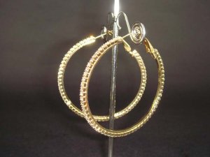Bridal gold Rhinestone Earring Hoop Crystal 2" ER18