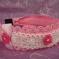 Bridal Flower girl Ivory Pink Crochet Headband HR121
