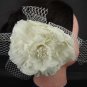 Bridal Fascinator white silk flower pin clip 6.5" BA99