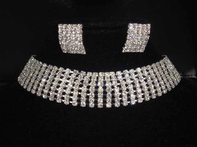 7 row Bridal Rhinestone necklace earring Set NR206