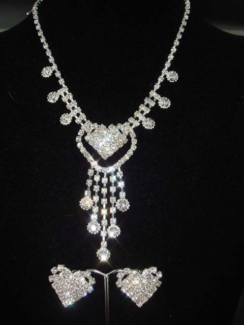 Bridal Heart Rhinestone necklace earring Set NR138
