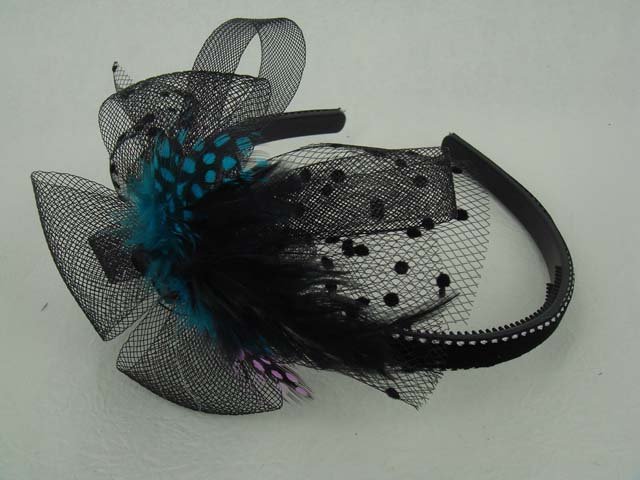 Bridal Feather Bow peacock Pheasant Blue Headband HR87