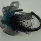 Bridal Feather Bow peacock Pheasant Blue Headband HR87