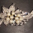 Bridal Faux Pearl Crystal Rhinestone Brooch pin PI81