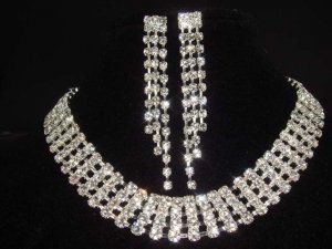 4 row Bridal Rhinestone necklace earring set NR187