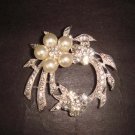 Bridal Faux Pearl wreath Rhinestone Brooch pin Pi366
