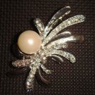 Bridal dress Faux pearl Rhinestone Brooch pin PI383