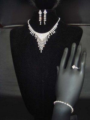 Bridal Rhinestone earring necklace ring bracelet NR194