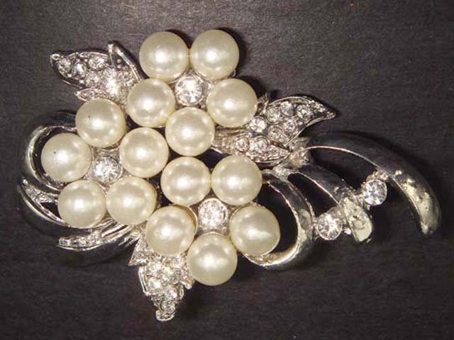 Bridal Faux Pearl wedding Rhinestone Brooch pin PI126