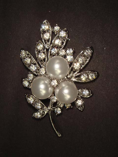Bridal Faux Pearl Crystal Rhinestone Brooch pin PI414