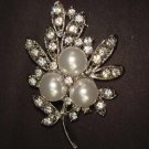 Bridal Faux Pearl Crystal Rhinestone Brooch pin PI414