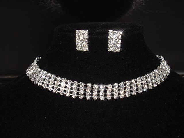 4 row Bridal Rhinestone necklace earring Set NR208