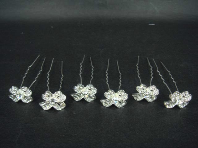 6 pcs Bridal Rhinestone Bow crystal tiara hairpin RP144