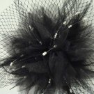 Bridal Feather Black silk flower bead pin clip BA104 6"