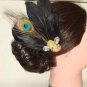 Bridal Peacock Feather Rhinestone Hair Brooch pin PI395