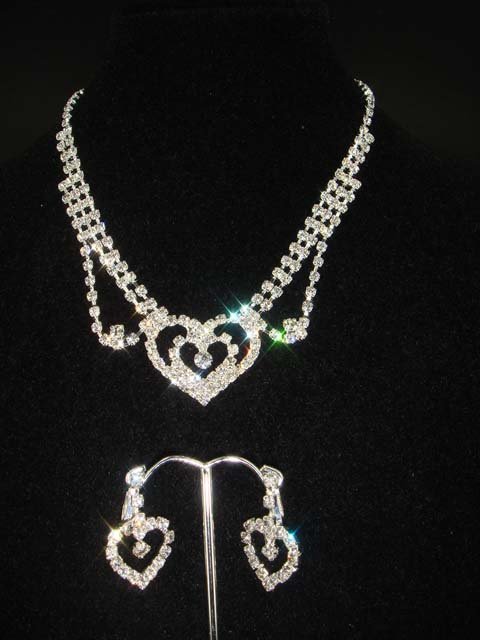 Bridal Rhinestone Heart Earring necklace gift Set NR159