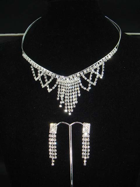 Bridal Crystal Rhinestone earring necklace set NR92