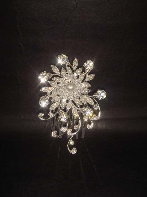 Bridal Rhinestone crystal Faux Pearl tiara Comb RB430