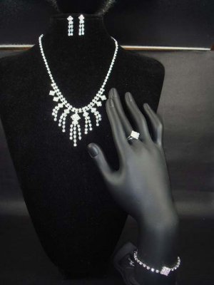 Bridal Crystal bracelet ring necklace earring Set NR98