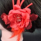 Bridal Wedding Feather Red silk flower pin clip BA75