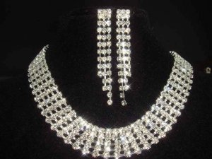 5 row Bridal AB Rhinestone necklace earring NR188