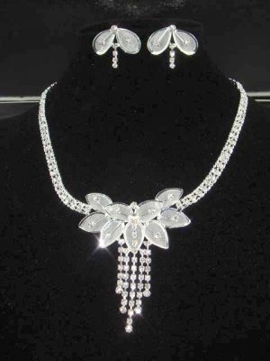Bridal Crystal rhinestone necklace earring set NR51