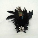 Bridal Peacock Feather Rhinestone Brooch pin PI390