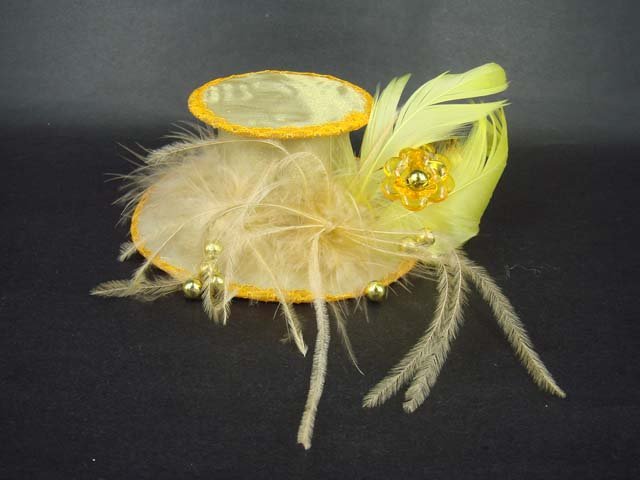 Wedding lace bead Feather Gold mini hat Fascinator H09