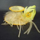 Wedding lace bead Feather Gold mini hat Fascinator H09