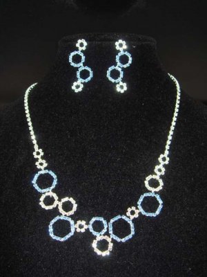 Bridal blue Rhinestone earring necklace set NR185