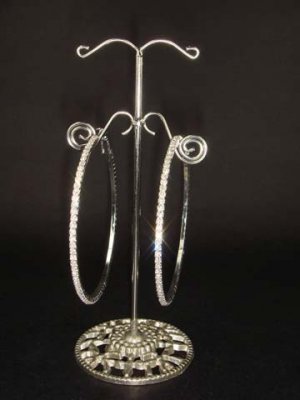 Bridal Rhinestone Silver tone  Hoop Earring 3" ER20