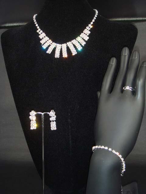 Bridal Rhinestone earring necklace ring bracelet NR199