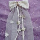 Bridal Flower girl Bow Lace Ivory Pink Barrettes HR114