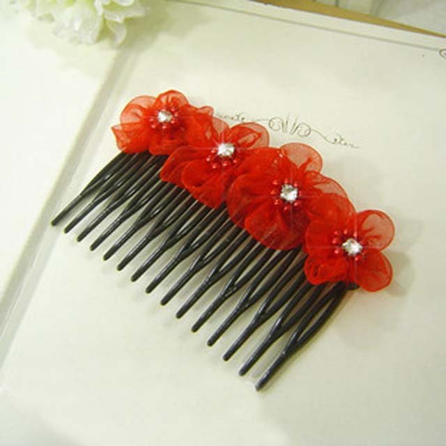 Bridal Red prom Silk Flower Hair Fascinator Comb RB454