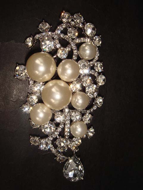 Bridal Rhinestone Crystal Faux pearl Brooch pin PI360
