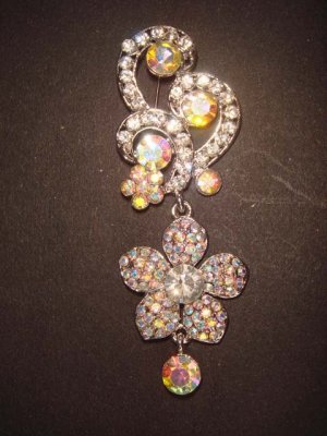 Bridal AB crystal dangle Rhinestone pin brooch PI422