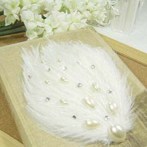 Bridal Feather white Faux pearl rhinestone clip BA134