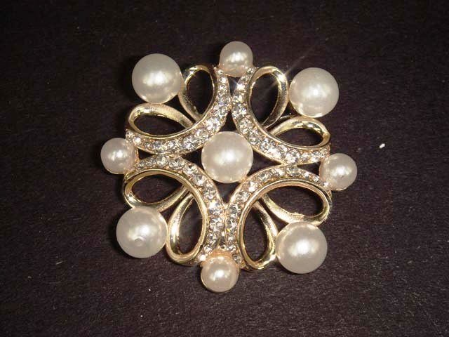 Bridal Faux Pearl Cake topper decoration crystal Rhinestone Brooch pin PI443