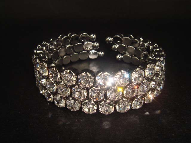 Bridal 3 row Rhinestone Crystal Bracelet Cuff BR166