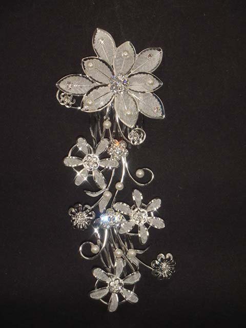 BRIDAL FAUX PEARL RHINESTONE HAIR TIARA COMB RB425