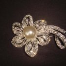 Bridal Faux Pearl Flower Rhinestone Brooch pin Pi455