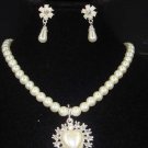 Bridal Faux Pearl Heart earring necklace set NR221