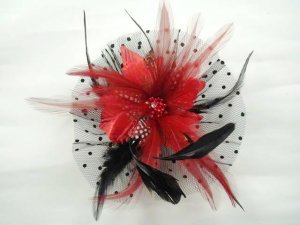 Bridal Feather Black silk flower Peacock pin clip BA141