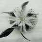 Bridal Feather Black silk flower Peacock pin clip BA141