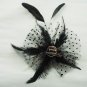 Bridal Feather Black silk flower Peacock pin clip BA141