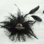 Bridal Feather Black silk flower Peacock pin clip BA141