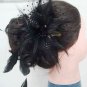 Bridal Feather Black silk flower Peacock pin clip BA141