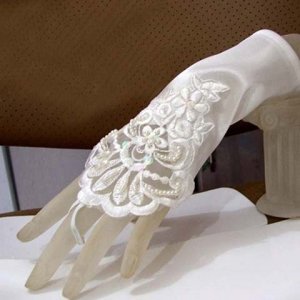 Bridal Crochet ivory Lace Satin Fingerless Gloves S19